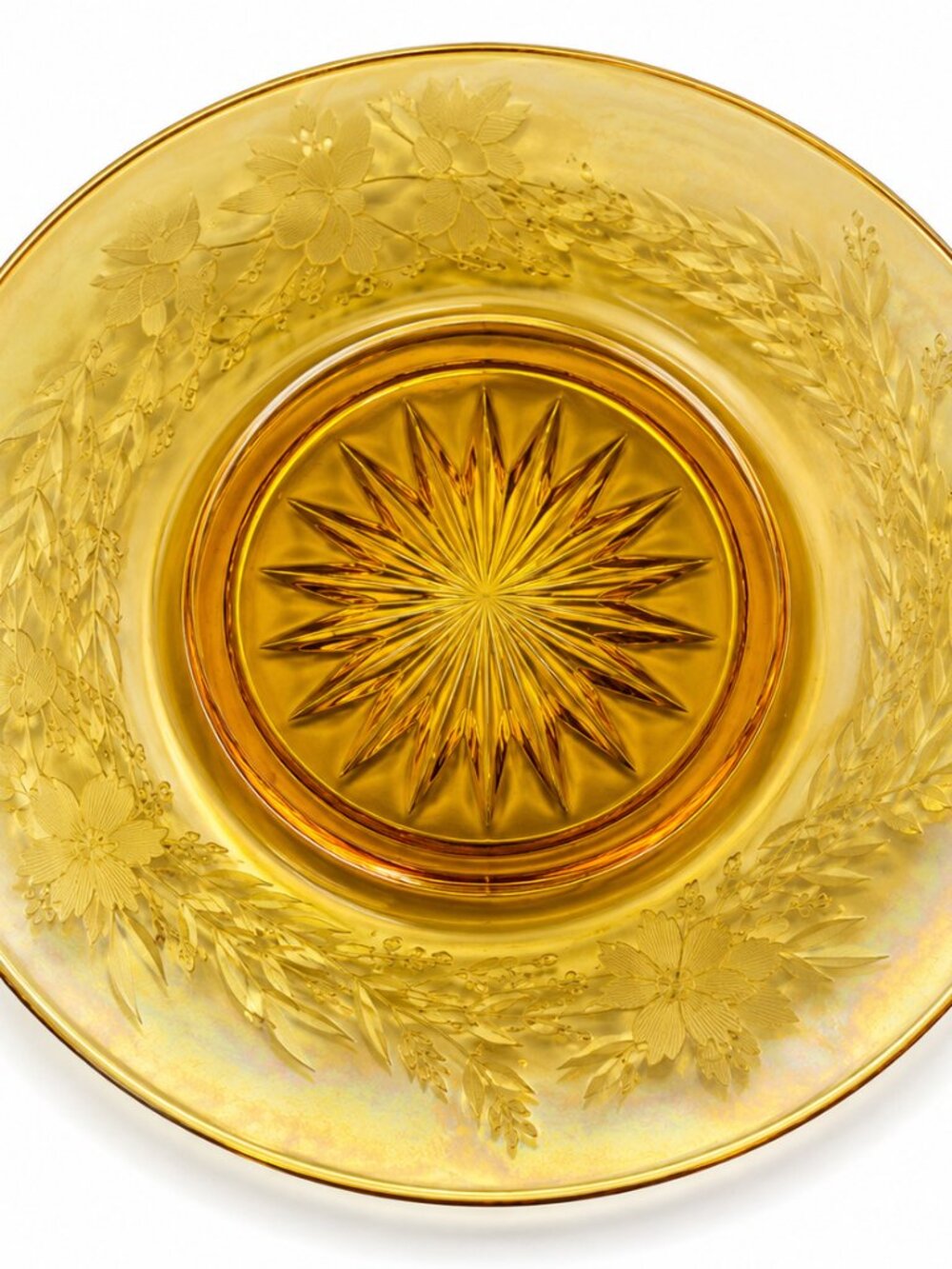 SP-20--Vintage Federal Glass Normandie Sunburst Plate 6.5" Amber Gold Iridescent